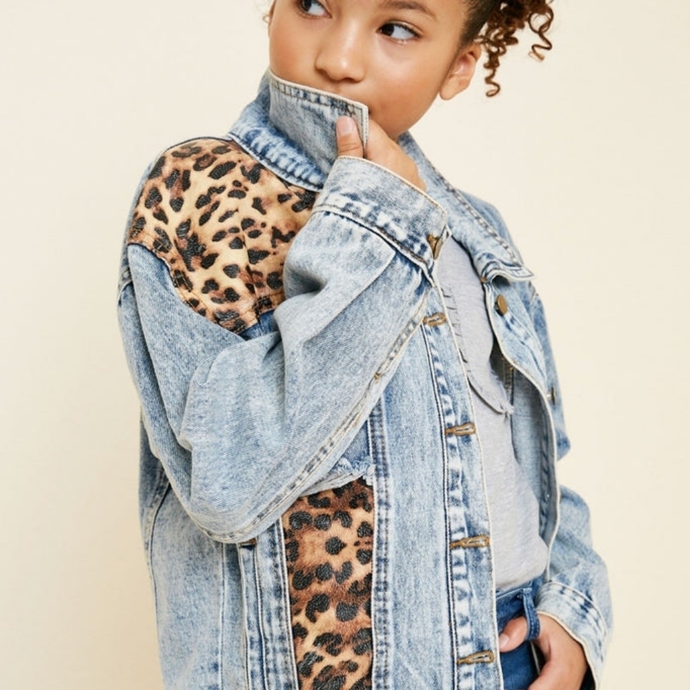 Custom Acid Wash Leopard Print Denim Trucker Jacket - Picture 3 of 10